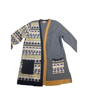 Style Co Women XL Geometric Print Cardigan Sweater Long Sleeve Open Front Blue